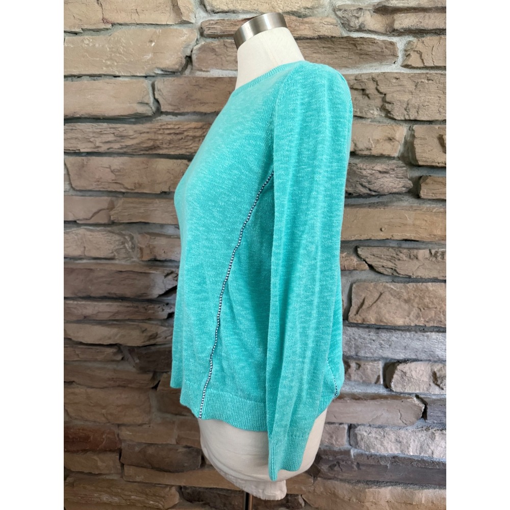 Vineyard Vines Womens Turquoise Cotton Linen Crewneck Sweater Side Piping Small - Picture 3 of 12